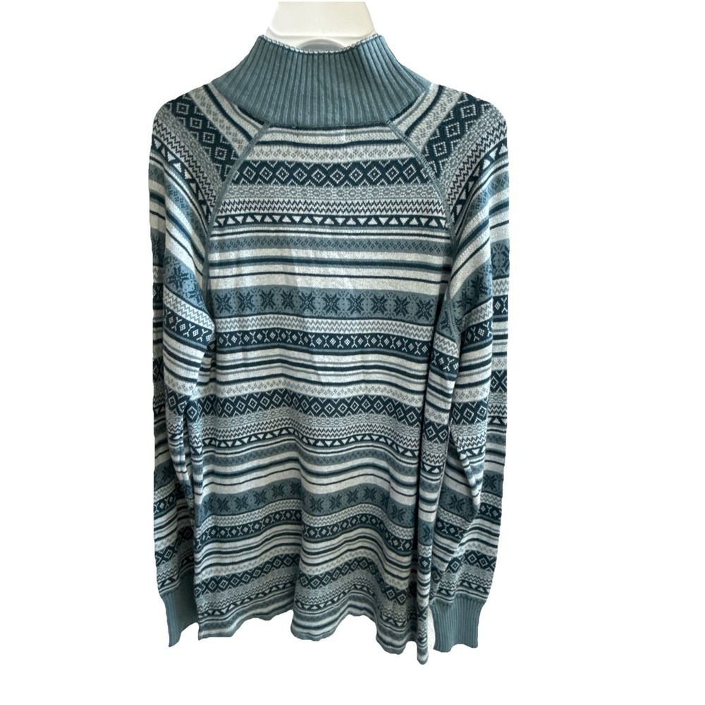 Eddie Bauer Sweater Women's M Fair Isle 1/2 Zip Sweater Ice Blues Combo MSRP $99 - Picture 2 of 6